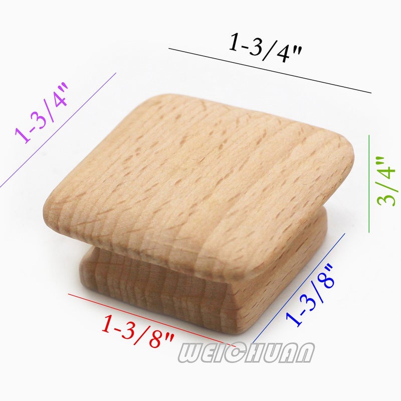 WEICHUAN 10PCS Square Unfinished Wood Drawer Knobs Pulls Handles - Cabinet Furniture Drawer Knobs Pulls Handles (Length and Width: 1-3/4 Inches Height: 3/4 Inch) - Image 2